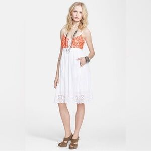 Free People India Gauze Cloud Watching Boho Embroidered Lace Midi Dress• Medium